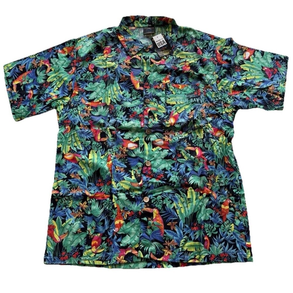 Toucan Dance Shirt Mens Medium Tropical Hawaiian Parrot Bay Captain Morgan New